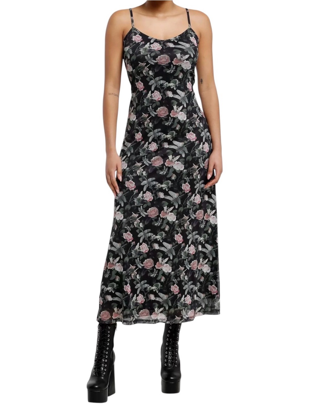 Hot Topic Thorn and Fable Dragonflies and Roses maxi slip dress XL